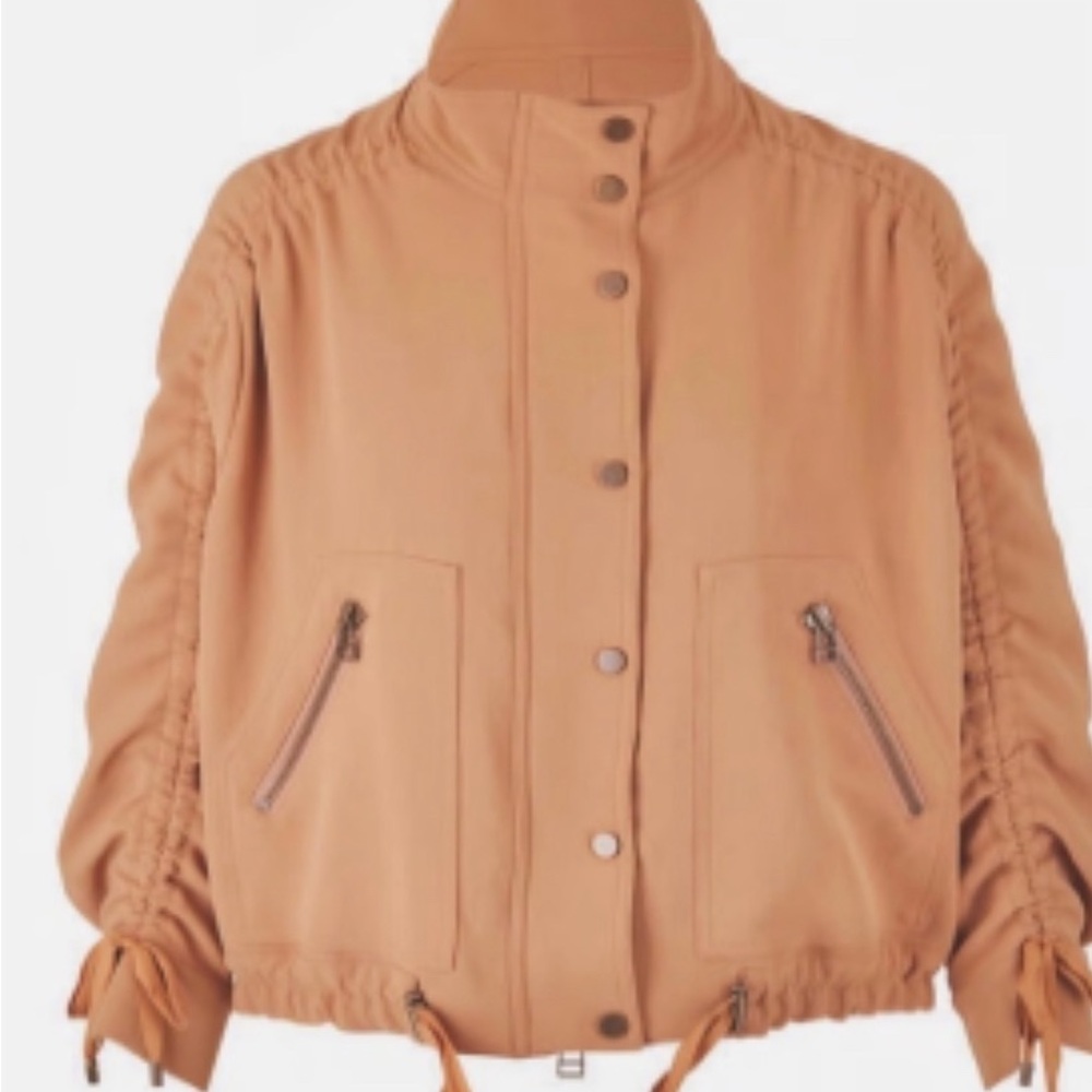 Veronica Beard Paros Neutral Safari Ruched Sleeve Jacket